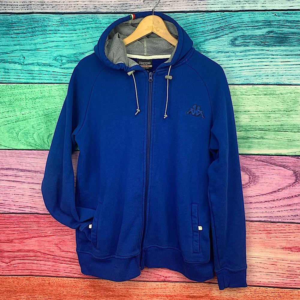 🇮🇹 KAPPA unisex zip up hooded sweater blue with Italy flag logo on hood 🇮🇹